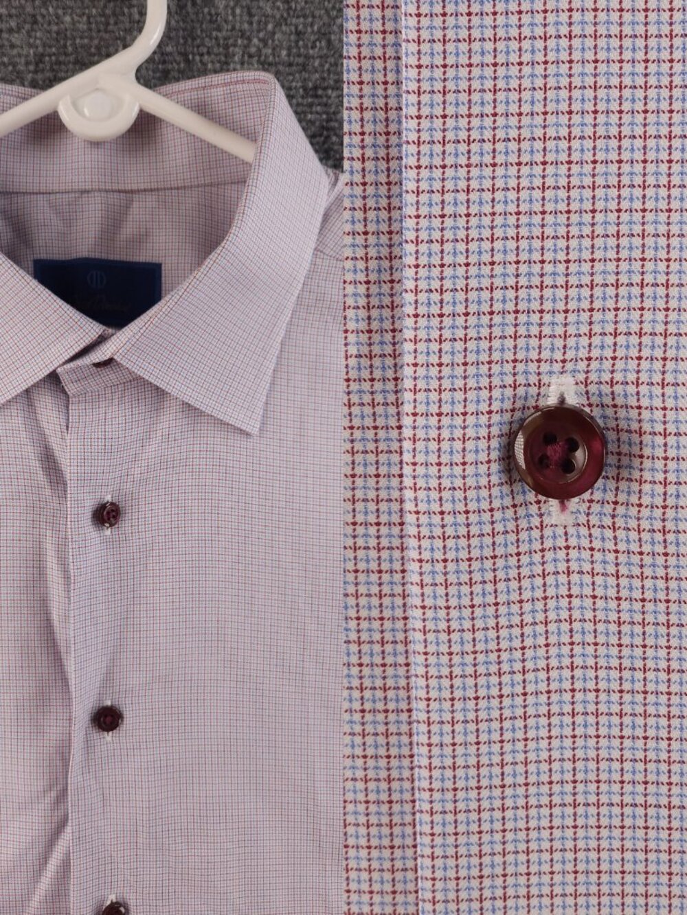 David Donahue Check Point XL/2XL Cotton Red, Blue Shirt Premium Mens Long Sleeve
